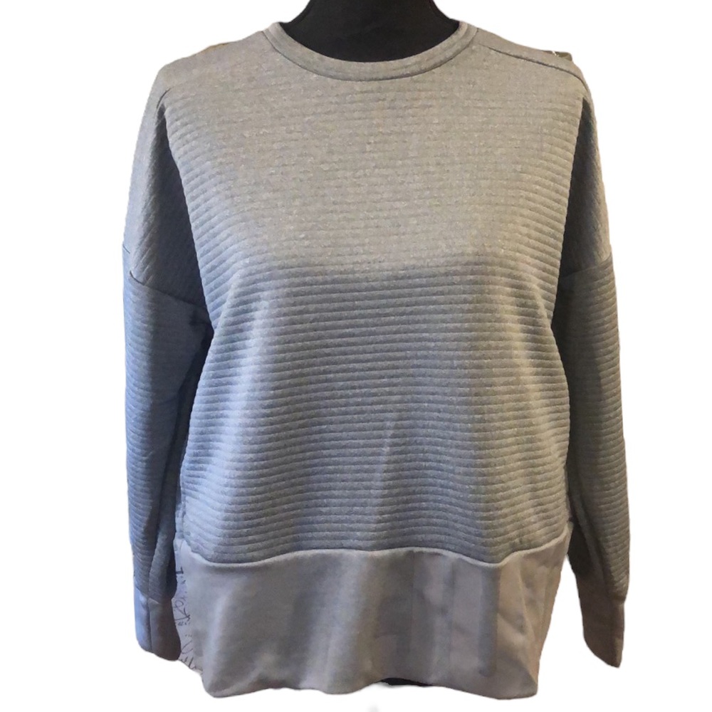 NIKE DRI FIT LONG SLEEVE OVERSIZED RIBBED PULLOVER TOP GRAY SIZE SMALL